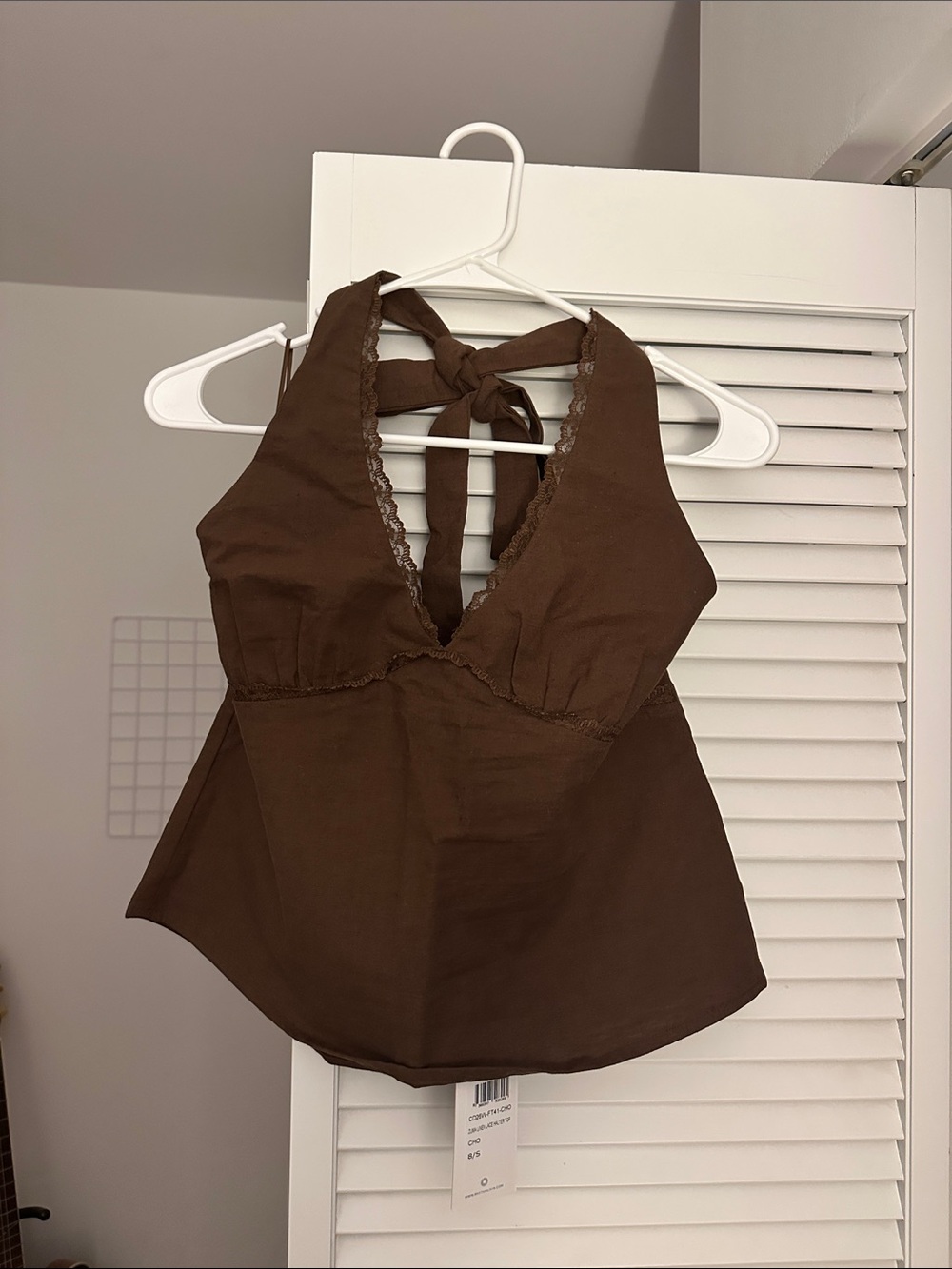 Rhythm Zuma Linen Lace Halter Top Chocolate